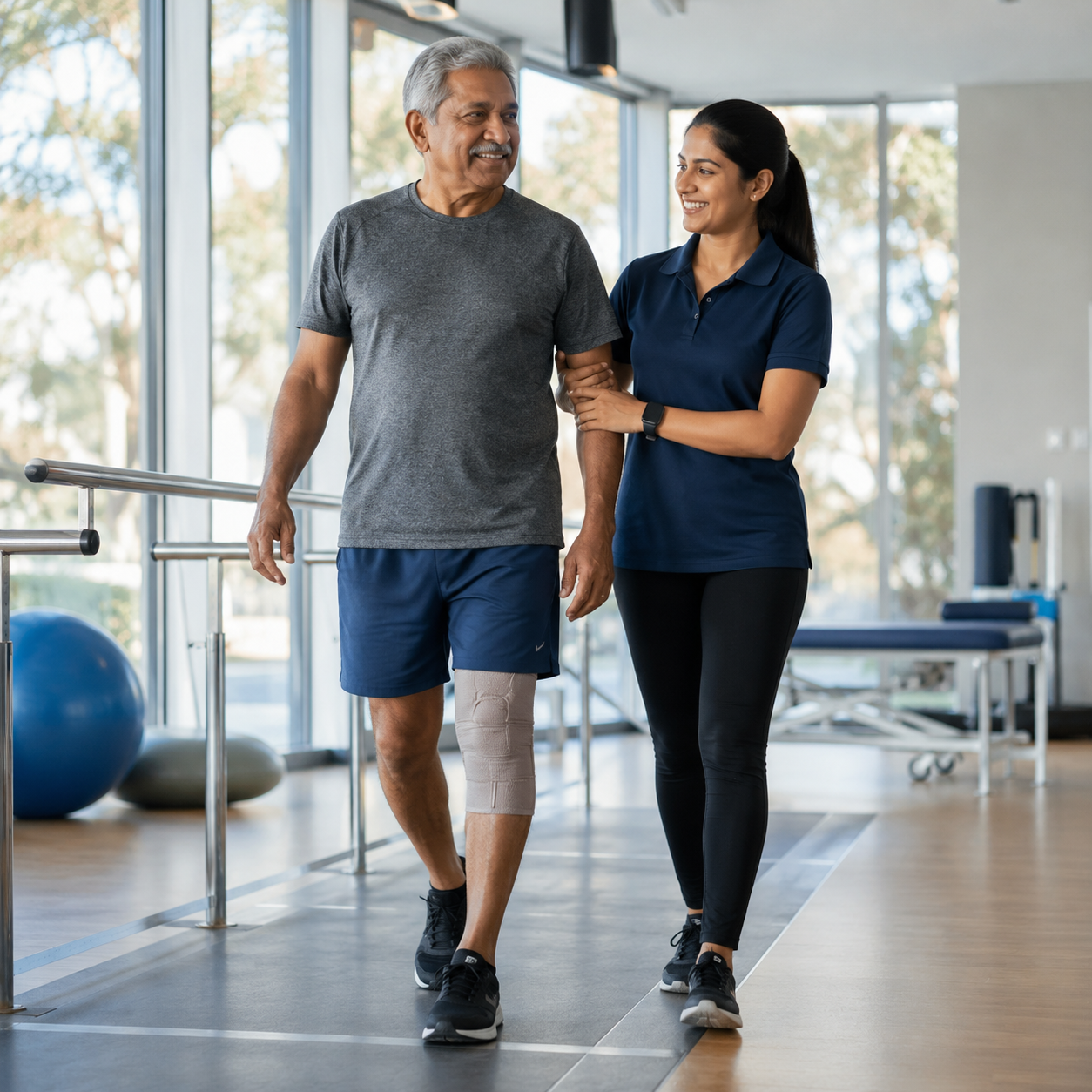 Orthopaedic Rehabilitation - Patient walking confidently after surgery.
