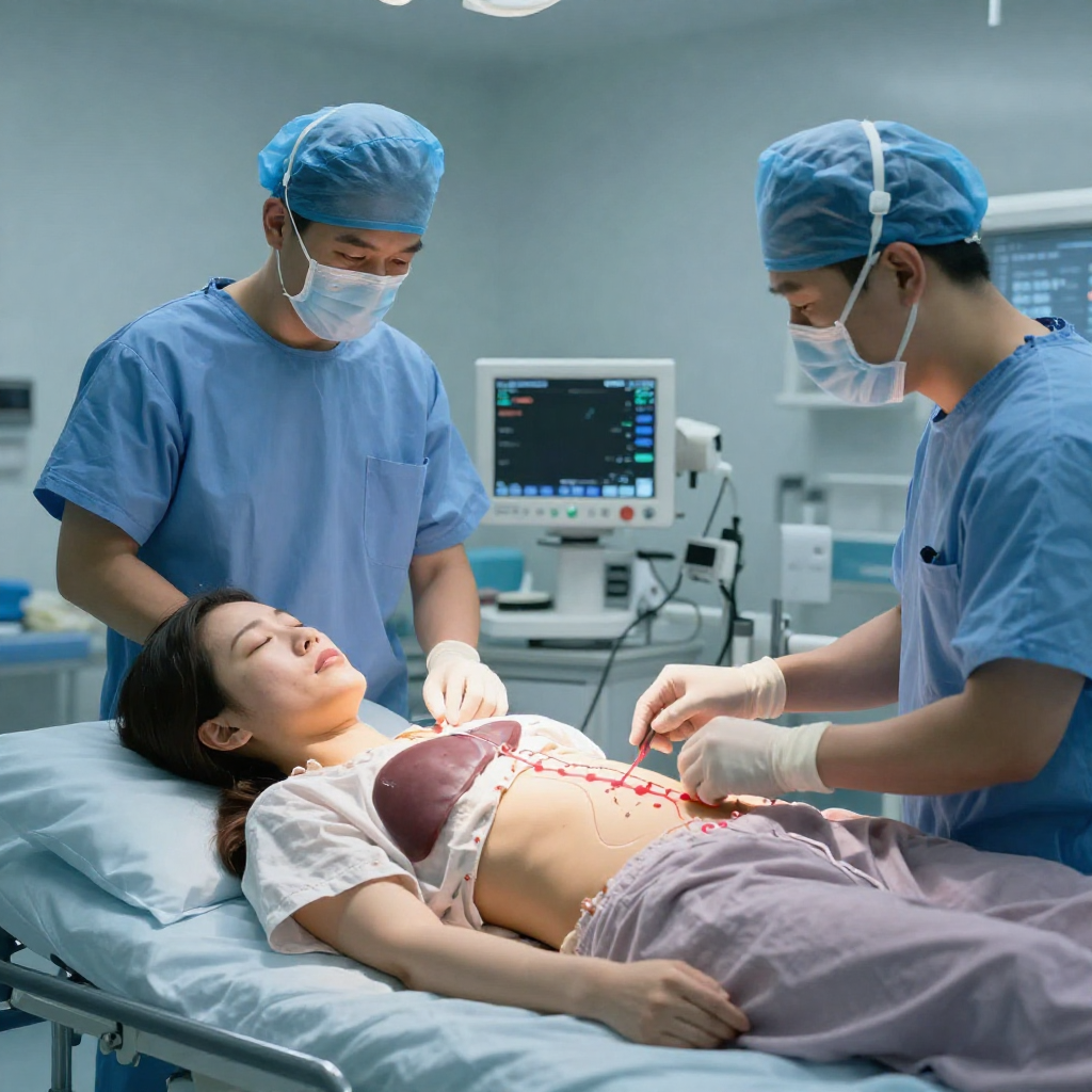 Healthy liver transplant recipient and living donor family member share a hopeful moment with transplant specialists in a modern hospital, representing successful ABO-incompatible liver transplantation and expanded donor possibilities.